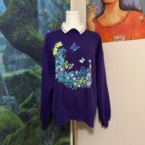 vintage morning sun embroidered butterfly floral sweatshirt purple cottagecore